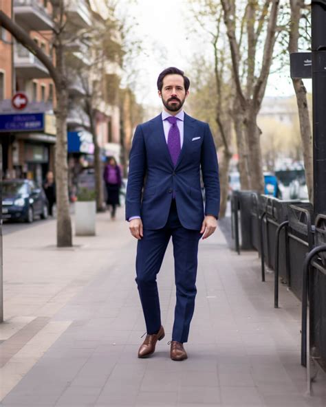 navy and purple outfit.